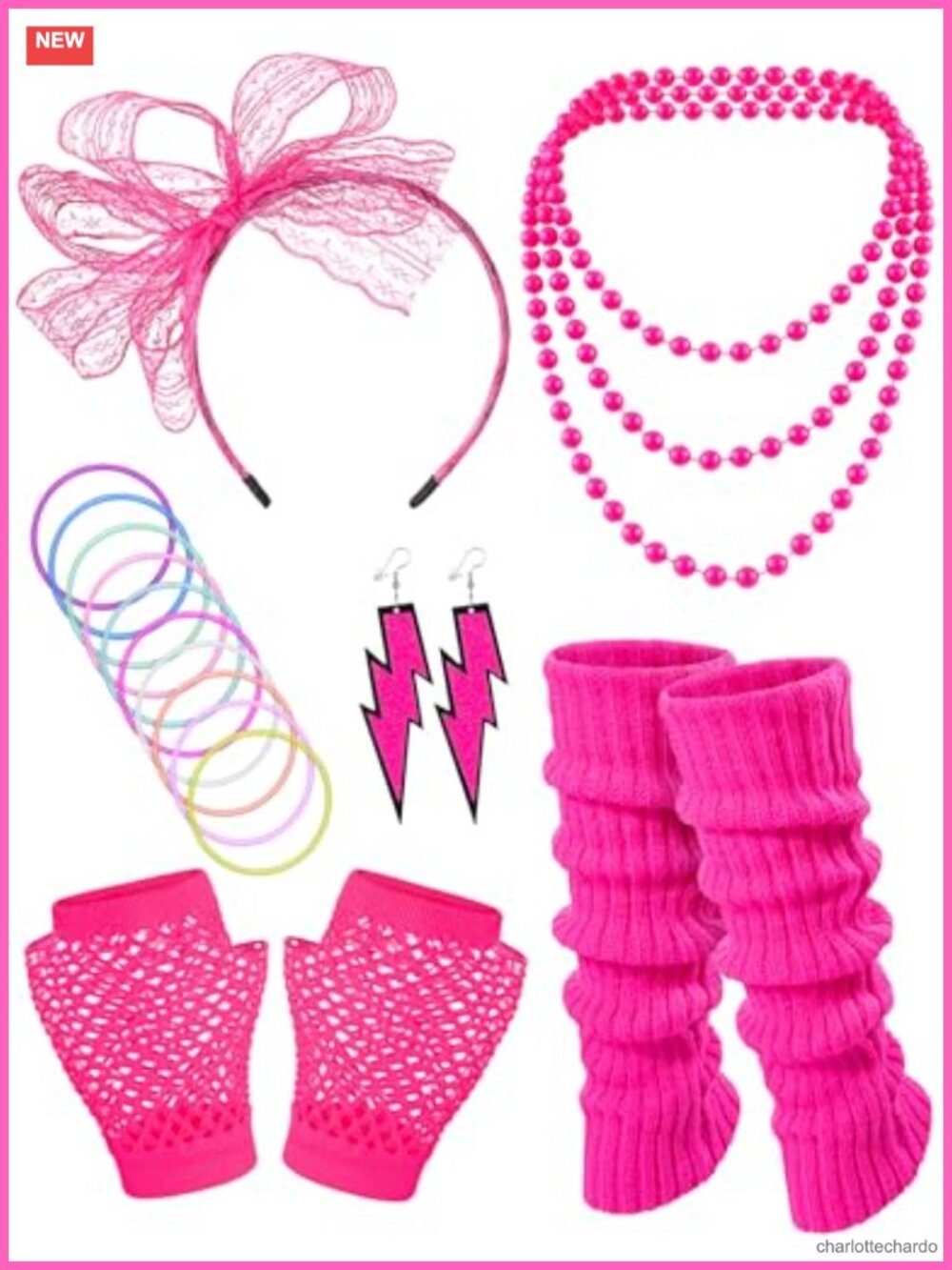 80s Fancy Dress Costume Accessories Set Lace Headband Fishnet Gloves